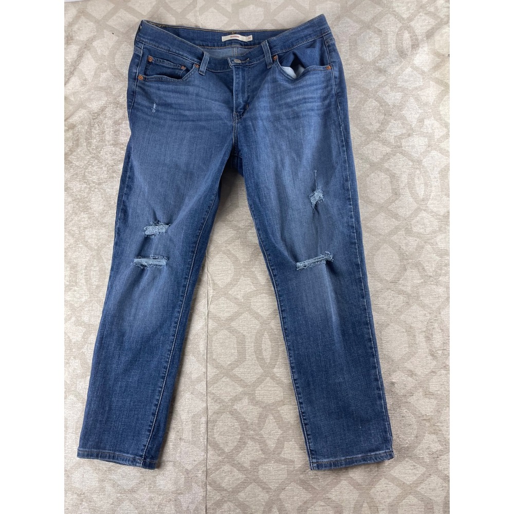 Levi Strauss & Co Boyfriend Jeans Women 30 Blue Good Distressed Mid Rise Stretch